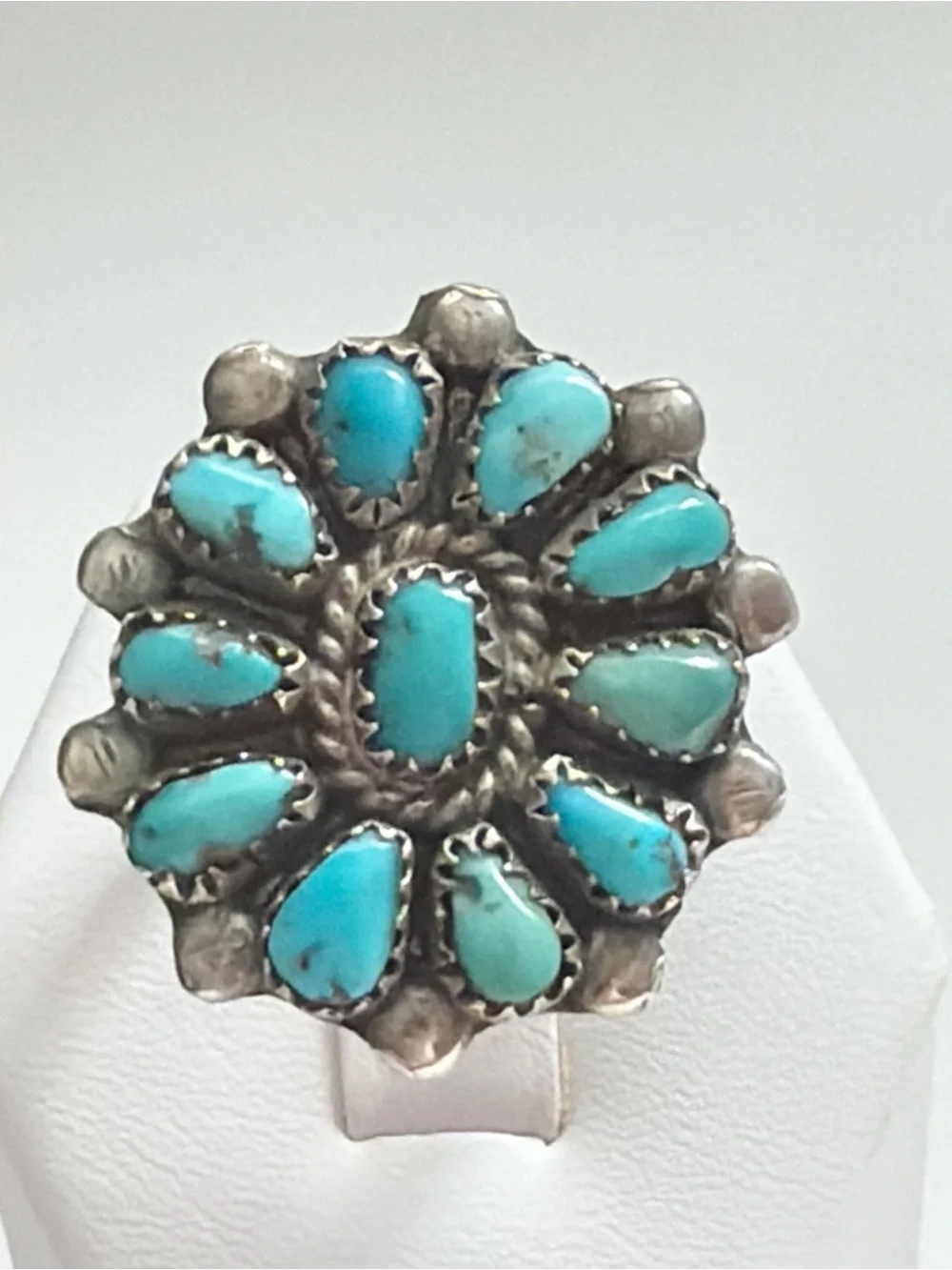 Vintage Southwestern Turquoise Cluster Sterling Silver Ring